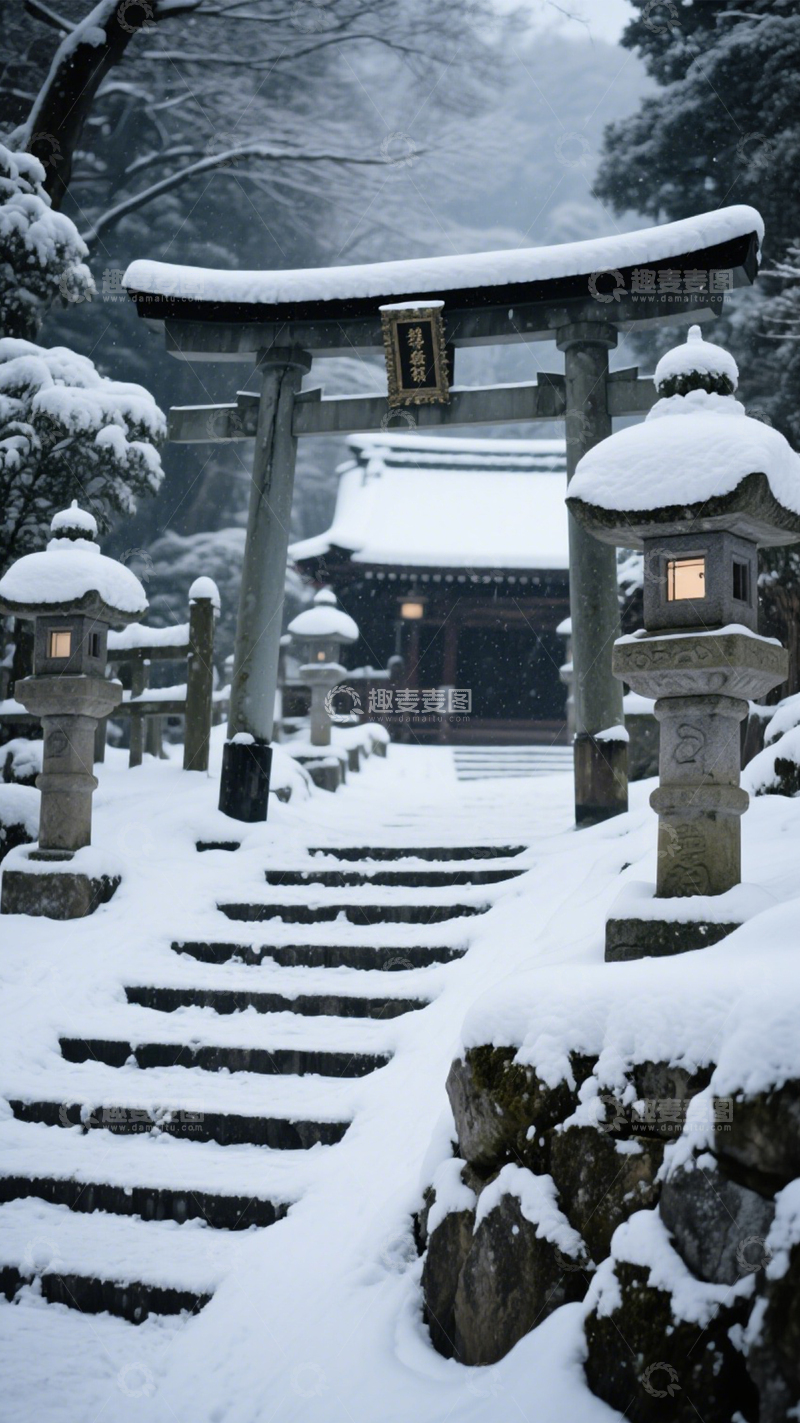 高清大图下载【趣麦麦图】雪中日式建筑静谧神圣1