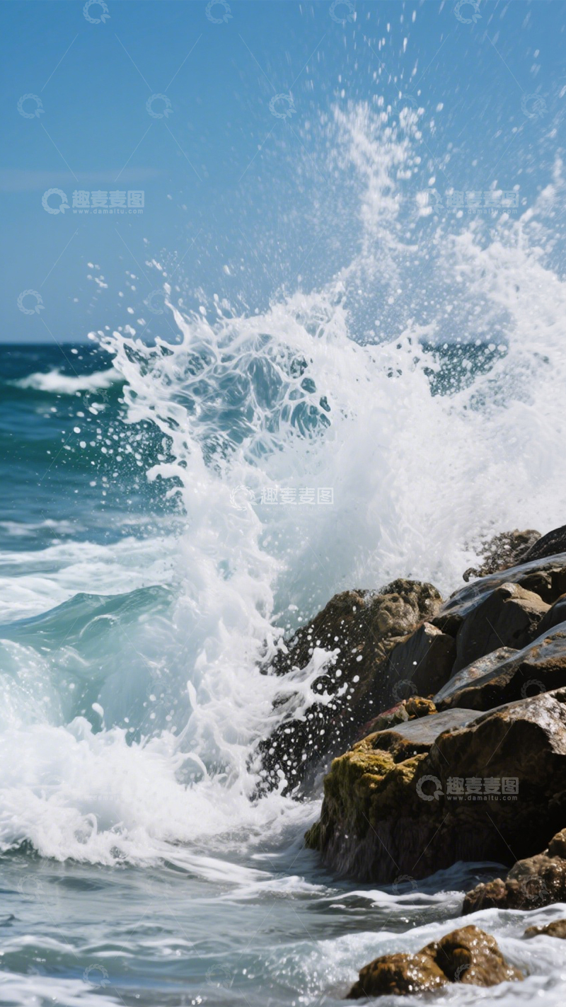 高清大图下载【趣麦麦图】海浪礁石澎湃有力2