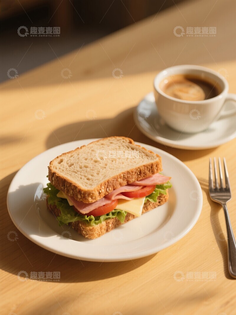 高清大图下载【趣麦麦图】健康早餐三明治配咖啡