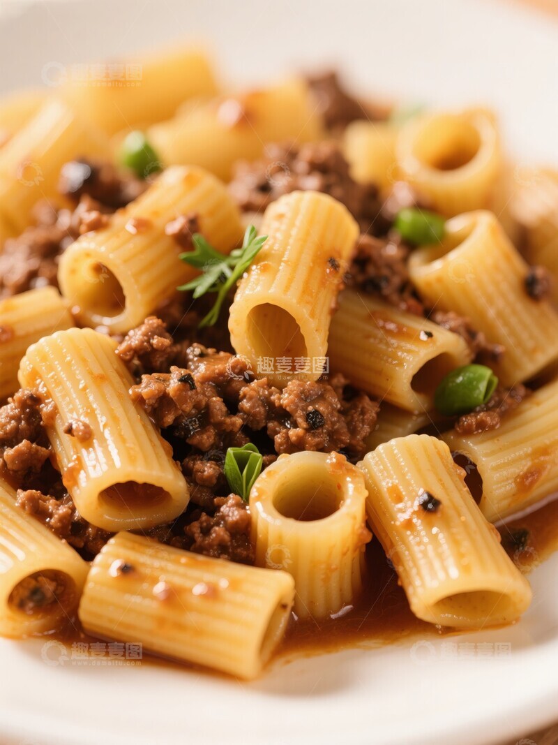 高清大图下载【趣麦麦图】意大利面配肉酱和豌豆