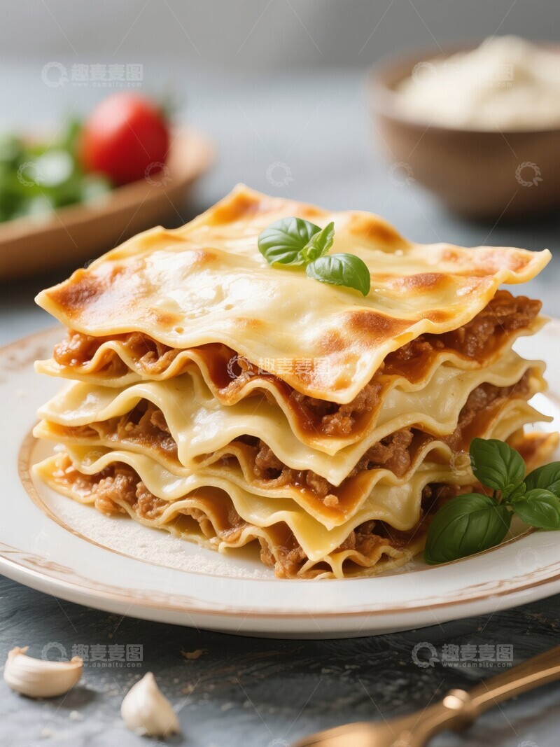 高清大图下载【趣麦麦图】经典意大利千层面配罗勒叶