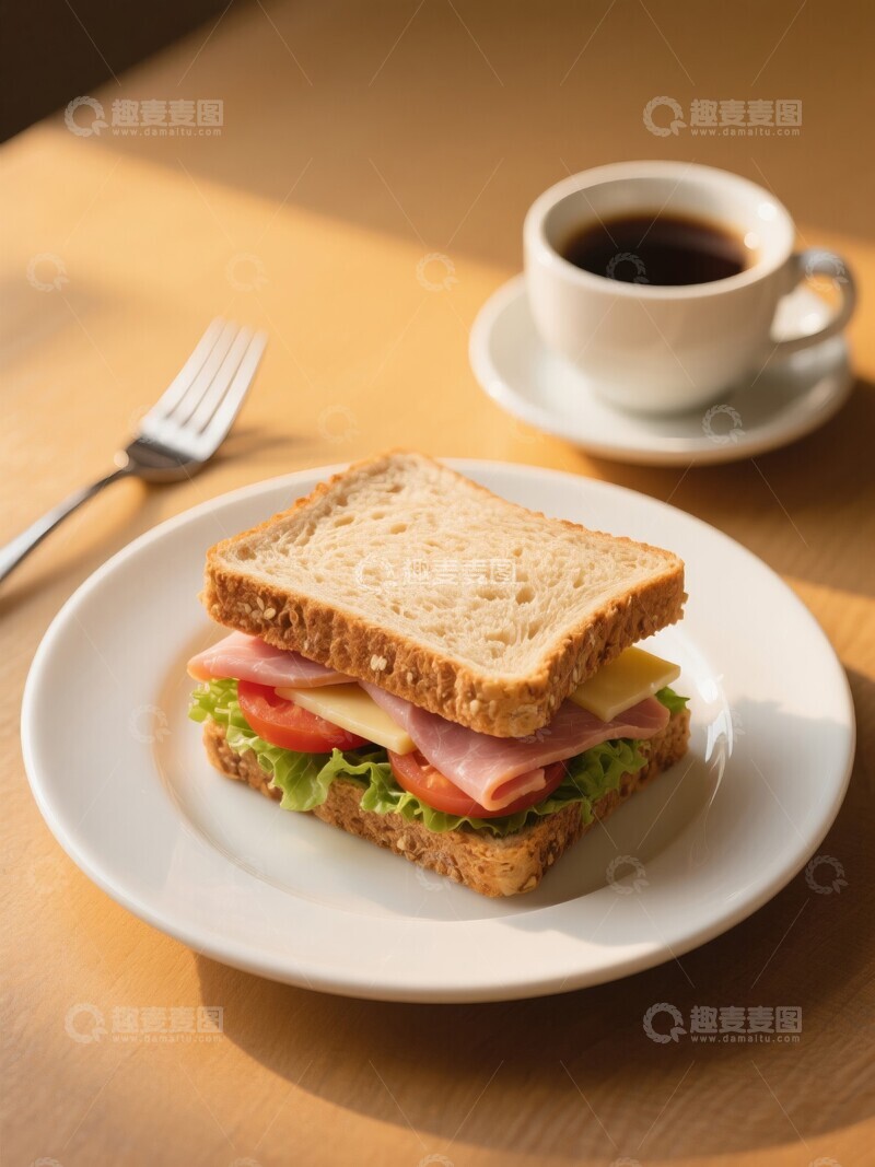 高清大图下载【趣麦麦图】三明治与咖啡的早餐组合