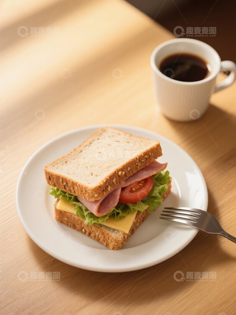 高清大图下载【趣麦麦图】早餐三明治配咖啡