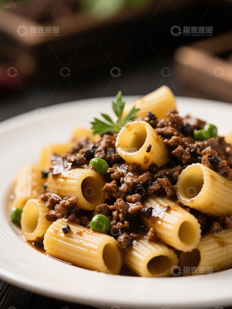 高清大图下载【趣麦麦图】意大利面配肉酱和青豆