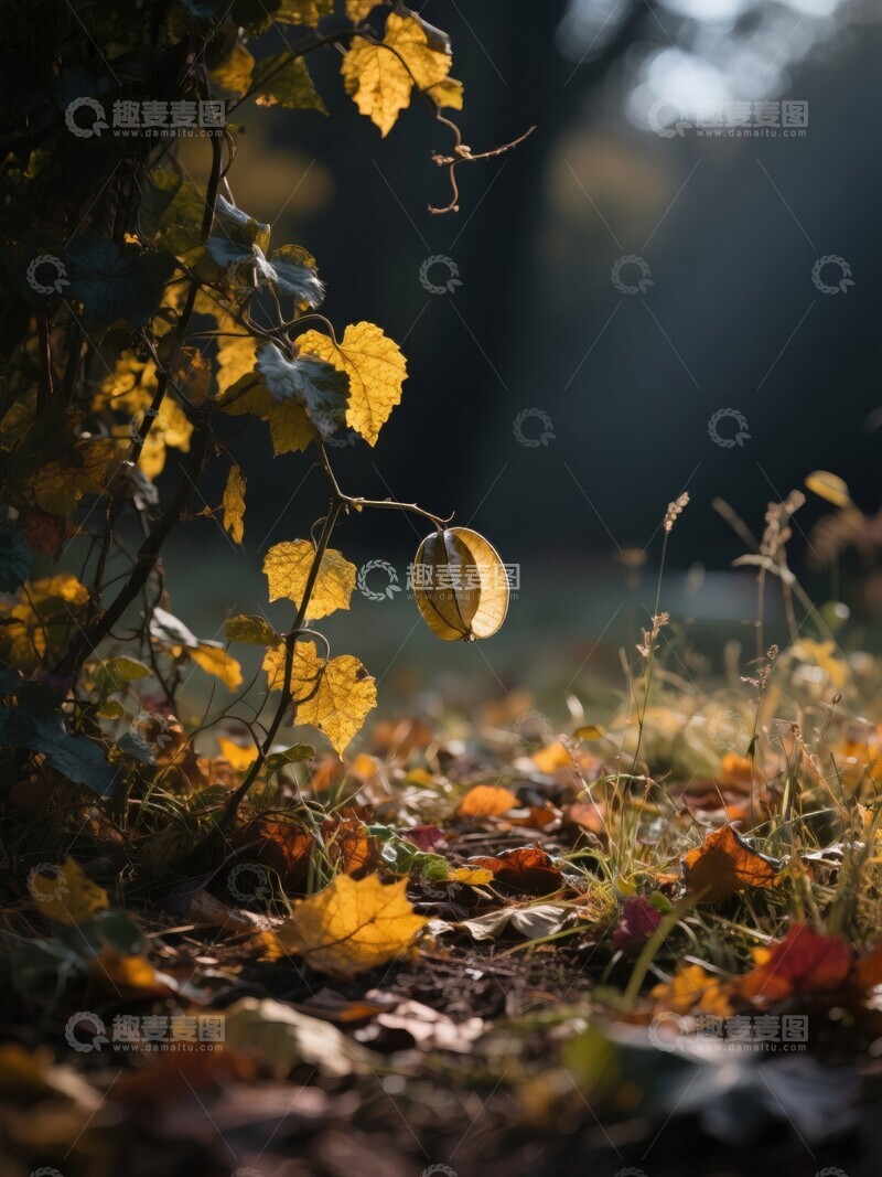 高清大图下载【趣麦麦图】秋日阳光下的落叶与枝叶