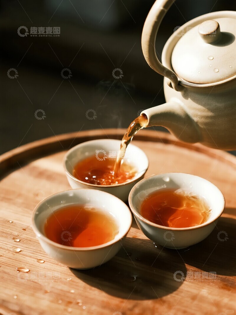 高清大图下载【趣麦麦图】茶壶倾注茶水入杯静谧雅致