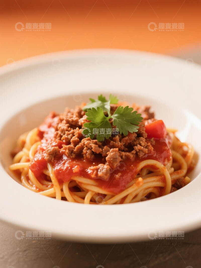 高清大图下载【趣麦麦图】意大利面配传统肉酱摆盘