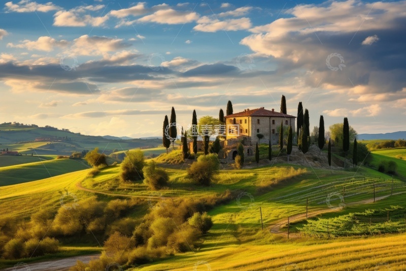 高清大图下载【趣麦麦图】山坡上的独栋建筑小楼