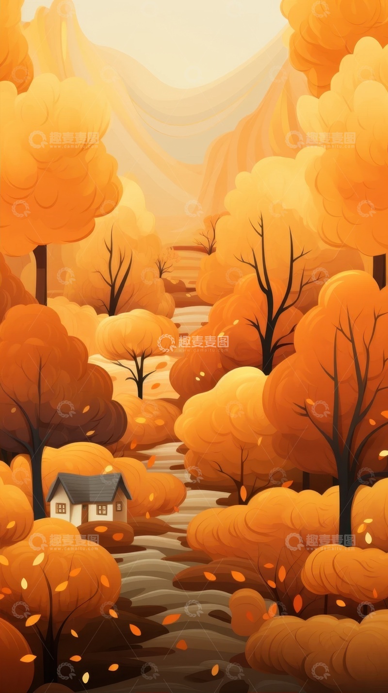 高清大图下载【趣麦麦图】手绘简约秋天森林树木背景