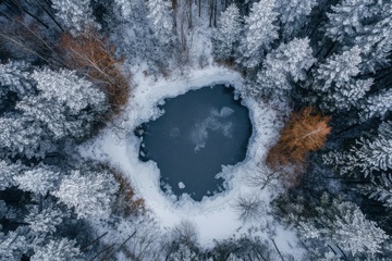 冬季森林里的湖泊美景