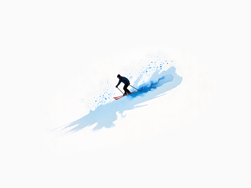 水彩绘画滑雪场的人