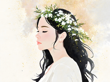 带花环的年轻女性