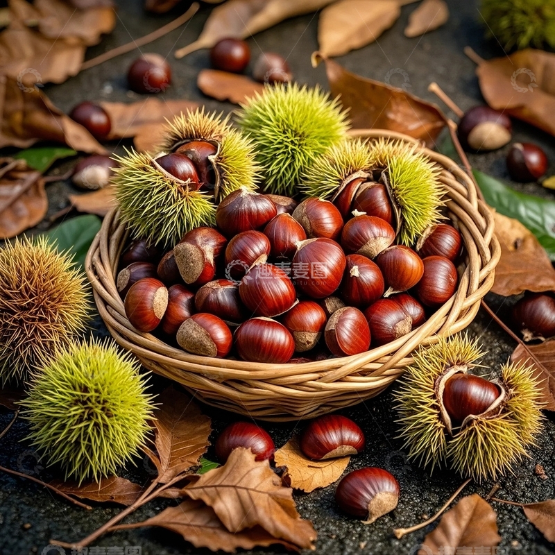 高清大图下载【趣麦麦图】秋天丰收的板栗5