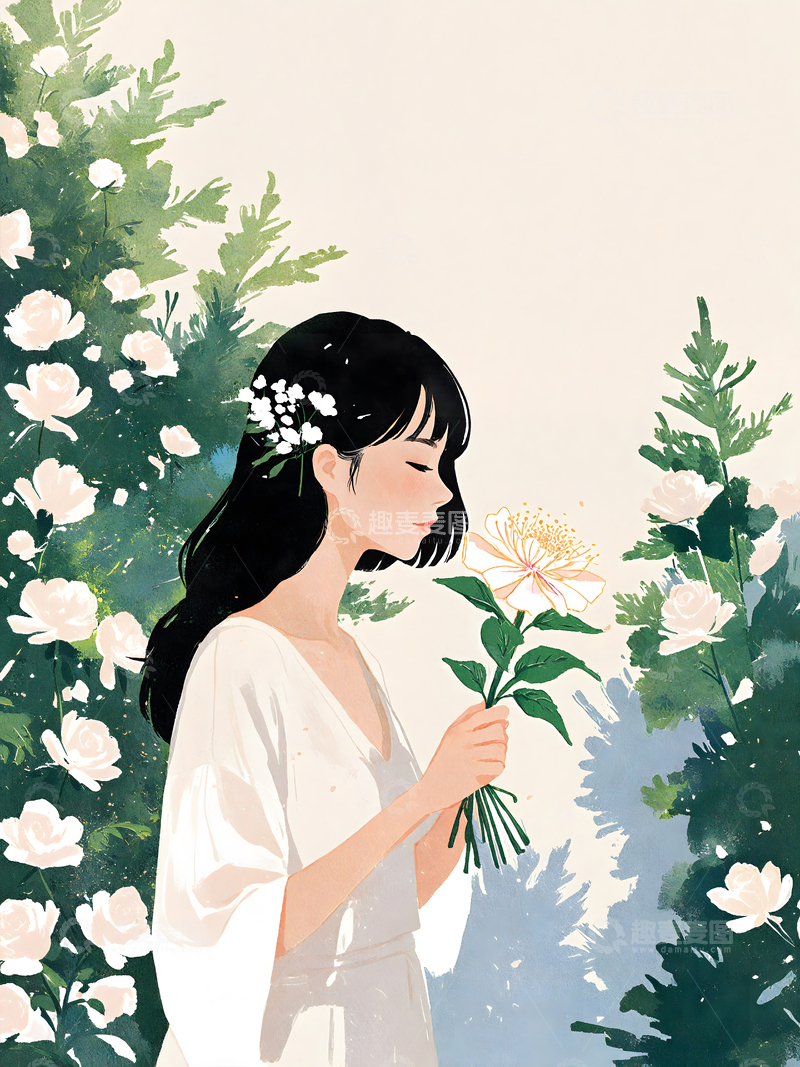 手拿花朵的女孩