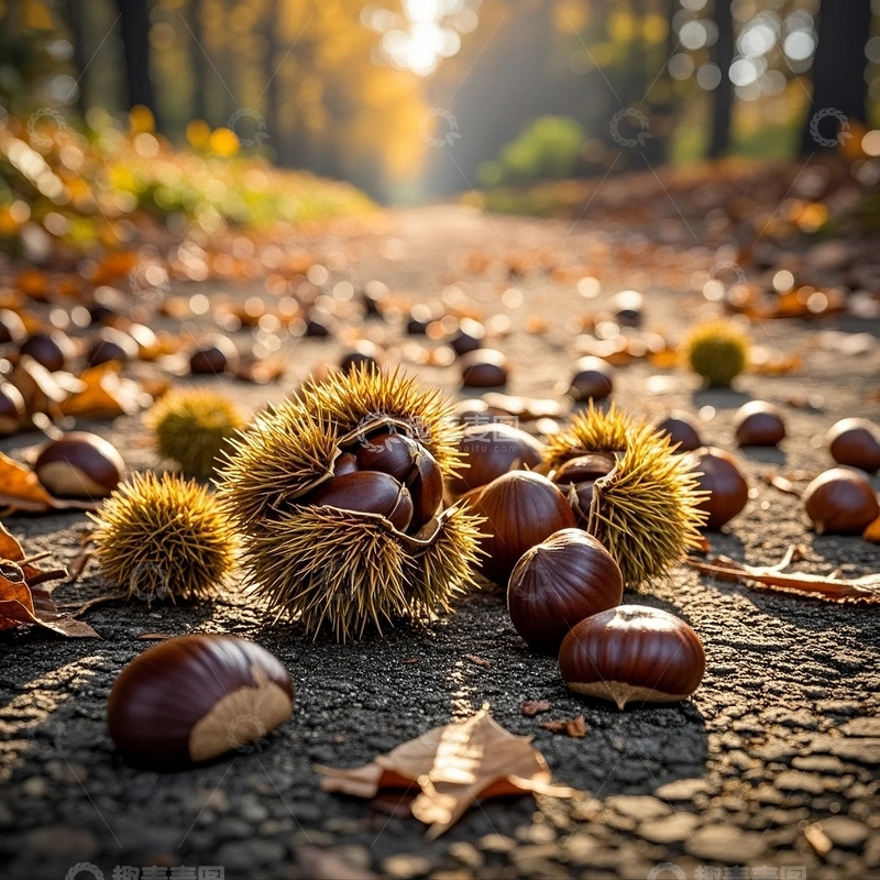 高清大图下载【趣麦麦图】秋天丰收的板栗8