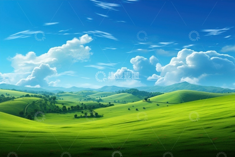 高清大图下载【趣麦麦图】绿草地草坪蓝天白云背景
