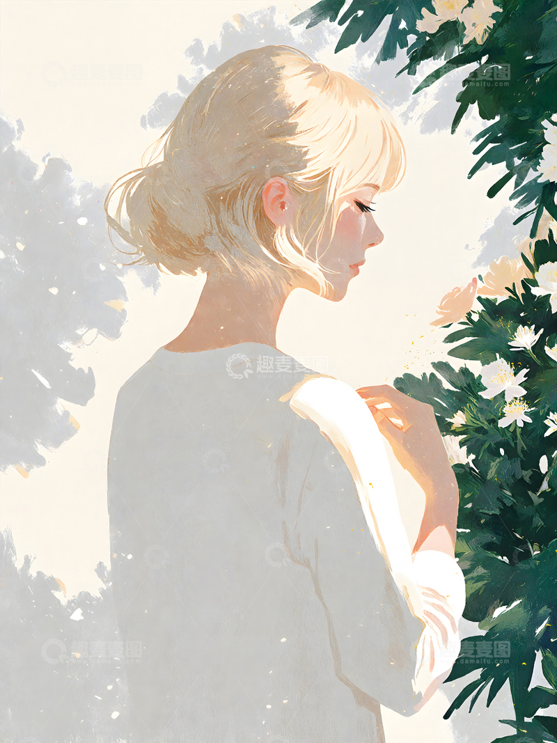 阳光照耀下的女孩侧面