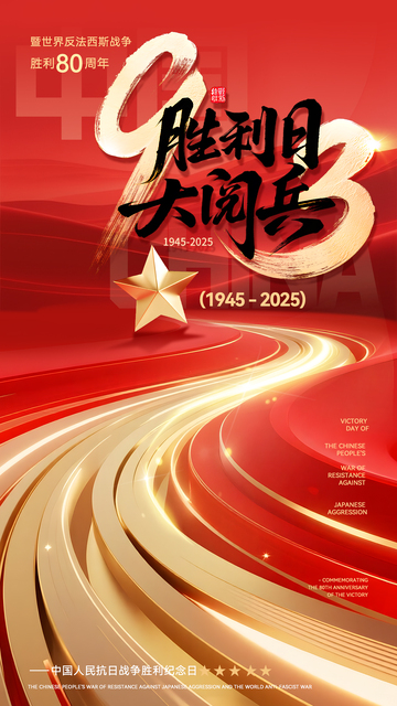 恢弘大气红色大阅兵抗战胜利海报