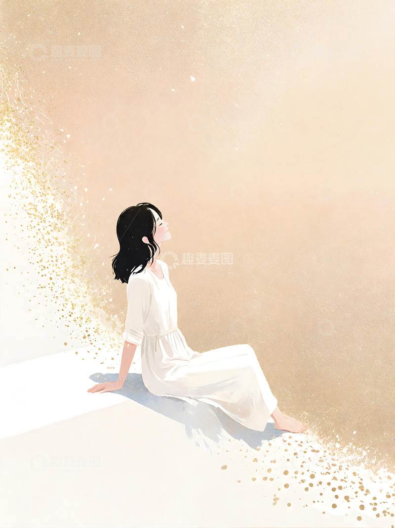 抬头思考的女孩