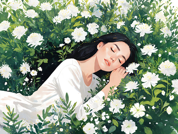 花丛中躺着的女性