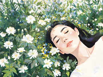 肌理感花中的女性