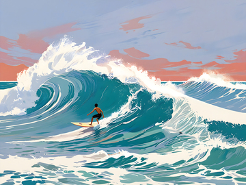撞色插画冲浪少年
