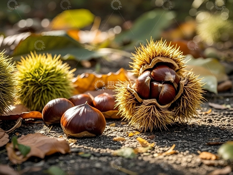 高清大图下载【趣麦麦图】秋天丰收的板栗1