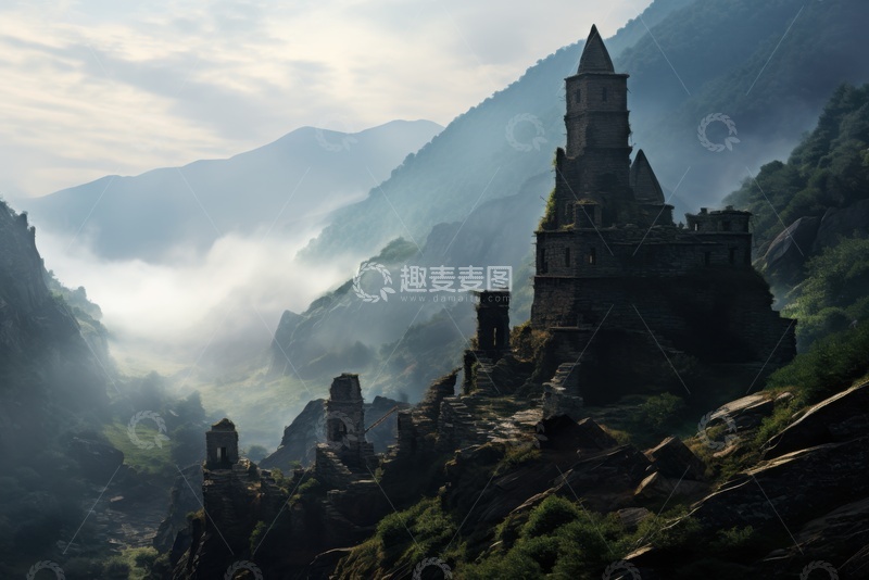 高清大图下载【趣麦麦图】山林里高耸的石柱石块