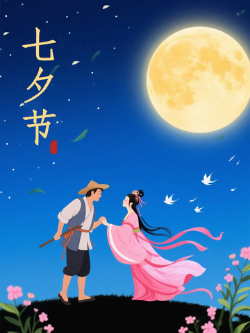 七夕海报喜鹊牛郎织女浪漫鹊桥 (6)