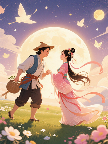 七夕海报喜鹊牛郎织女浪漫鹊桥 (4)