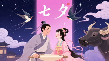 七夕海报喜鹊牛郎织女浪漫鹊桥 (5)