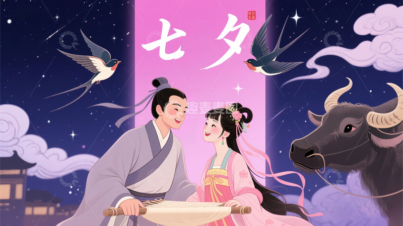 七夕海报喜鹊牛郎织女浪漫鹊桥 (5)
