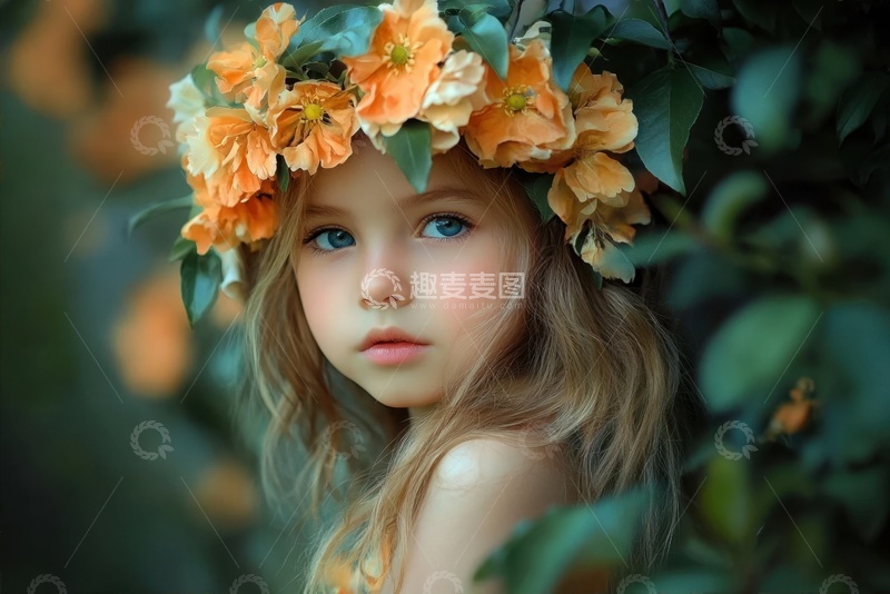 高清大图下载【趣麦麦图】带着花环的美丽少女