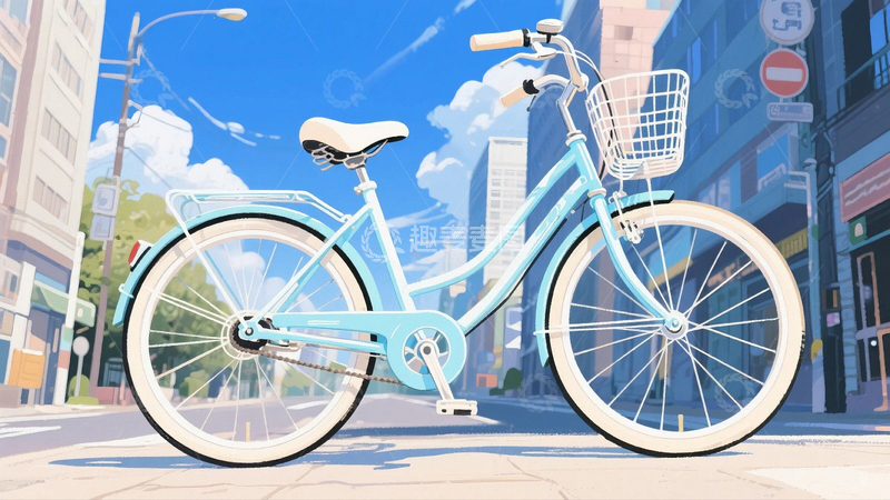 高清大图下载【趣麦麦图】手绘画风自行车