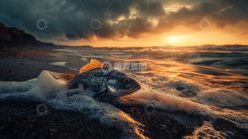 高清大图下载【趣麦麦图】沙滩上搁浅的一条鱼