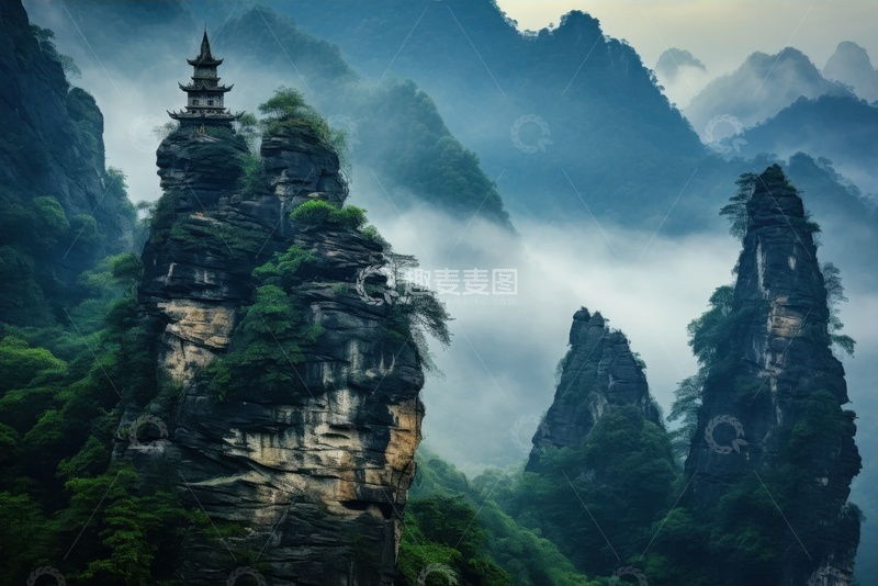 高清大图下载【趣麦麦图】高山石山云雾自然风景
