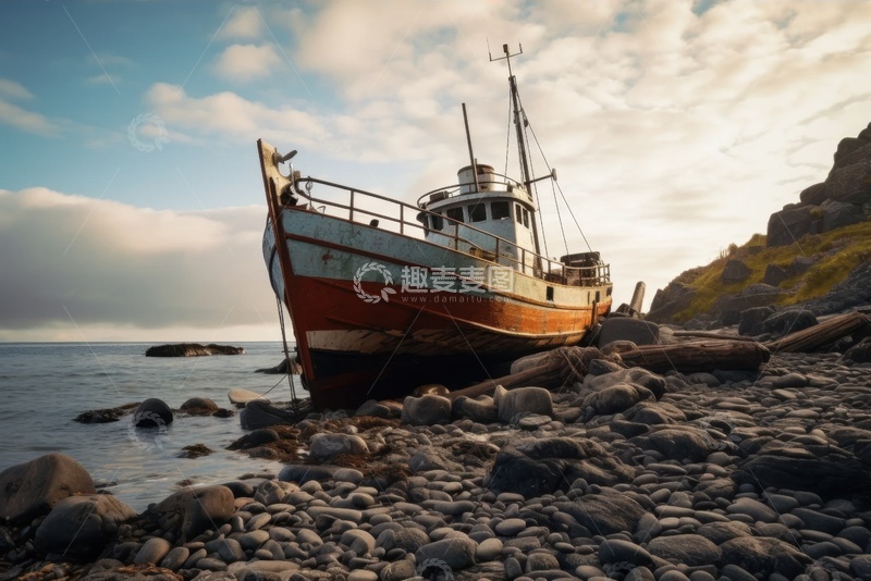 高清大图下载【趣麦麦图】停靠在海岸边的一艘轮船