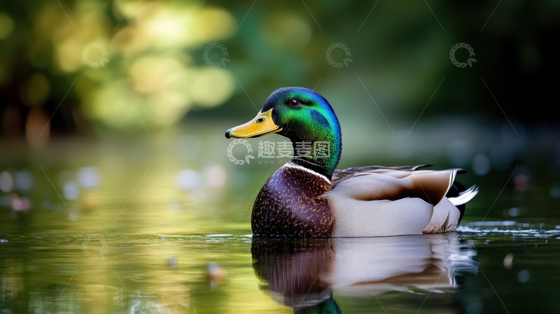 高清大图下载【趣麦麦图】湖里游水的绿头鸭子