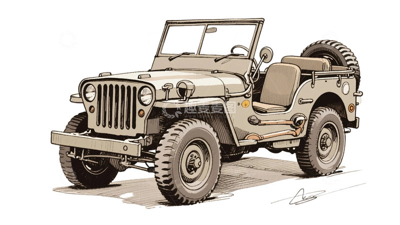 高清大图下载【趣麦麦图】手绘画风吉普车2