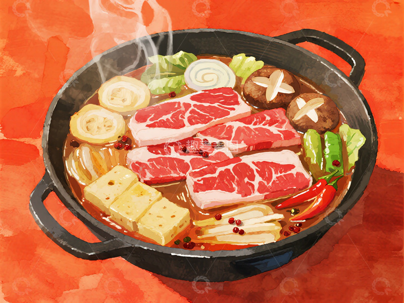 高清大图下载【趣麦麦图】麻辣牛肉面插画4