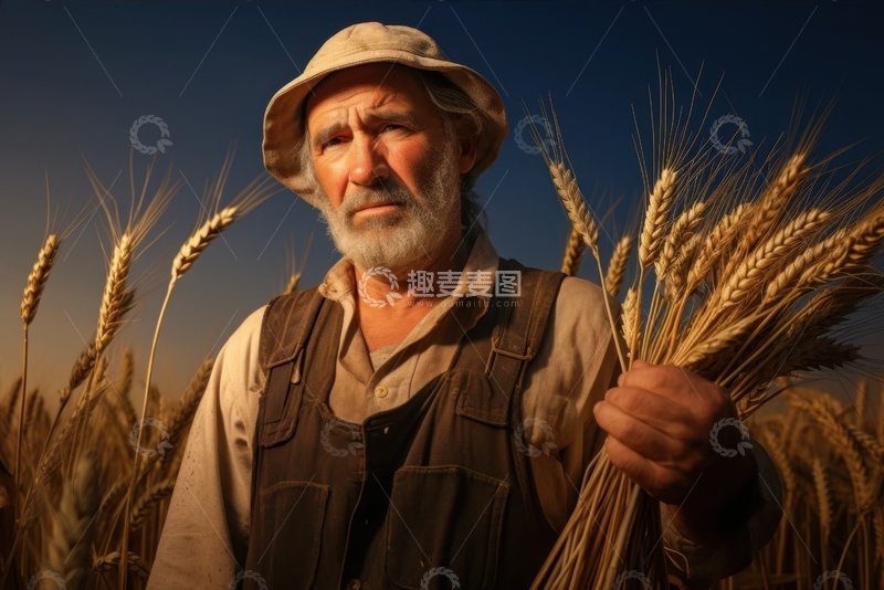 高清大图下载【趣麦麦图】拿着一束麦穗的农民