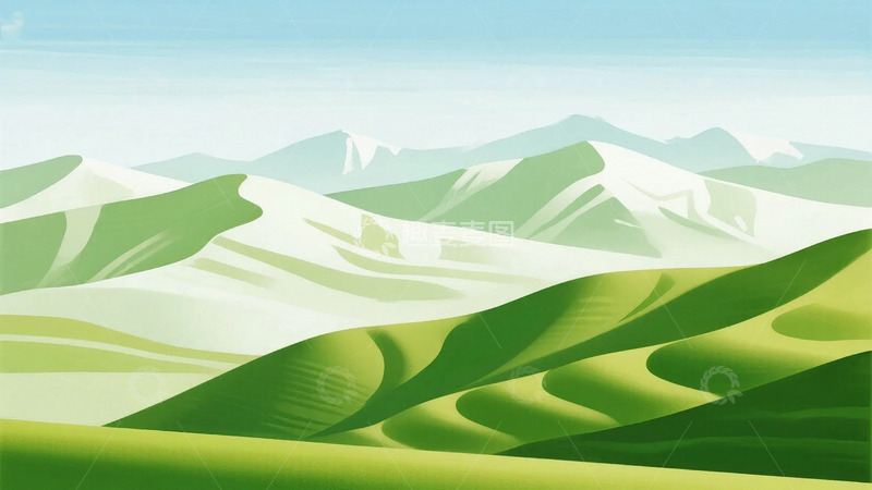 高清大图下载【趣麦麦图】简约彩绘山脉背景4