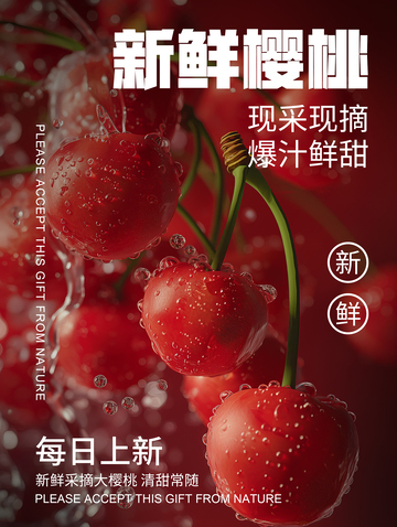 简约樱桃水果海报