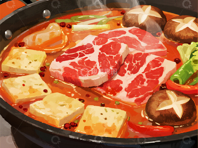 高清大图下载【趣麦麦图】麻辣牛肉面插画6