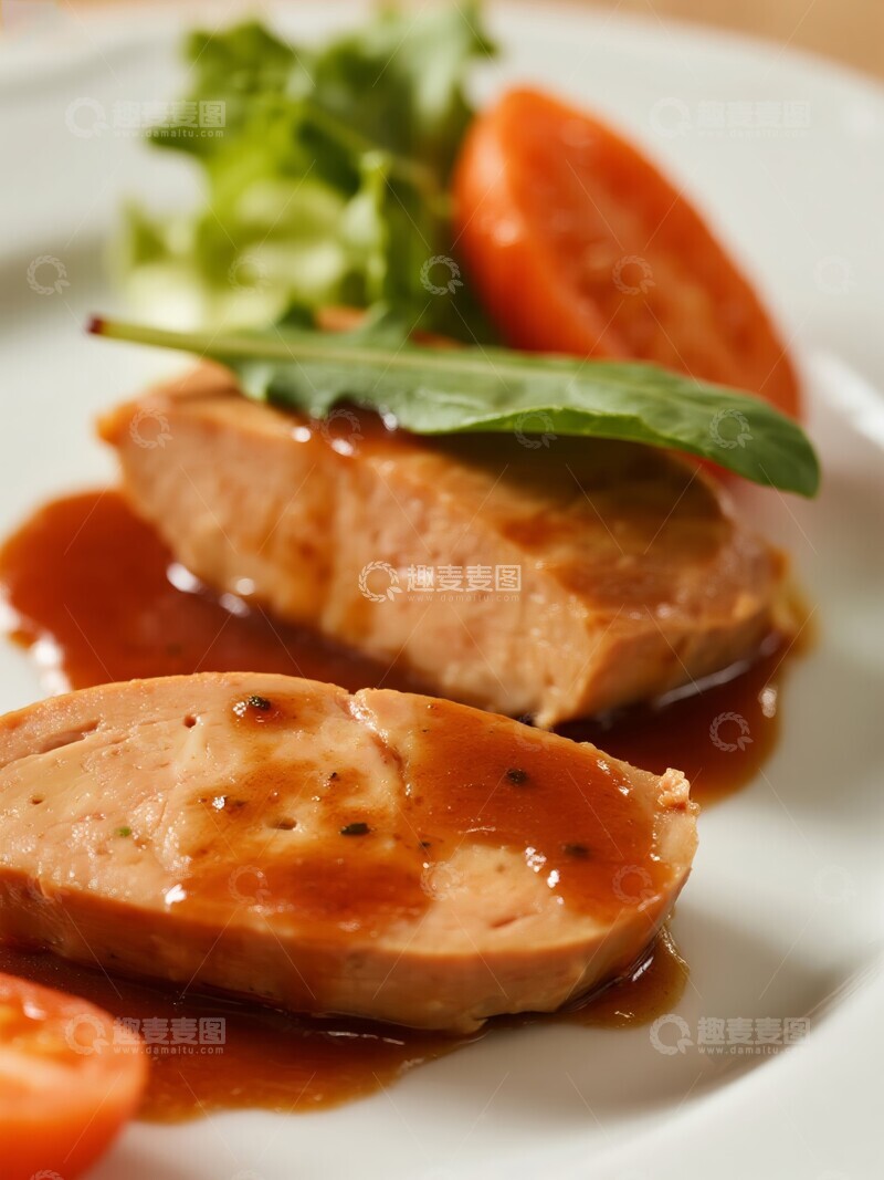 高清大图下载【趣麦麦图】煎制鹅肝配蔬菜与酱汁