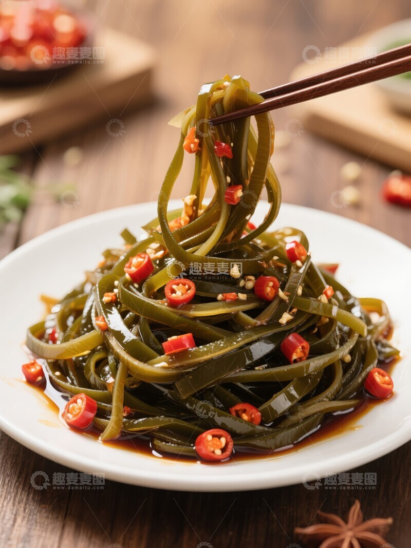 高清大图下载【趣麦麦图】凉拌海带丝配辣椒