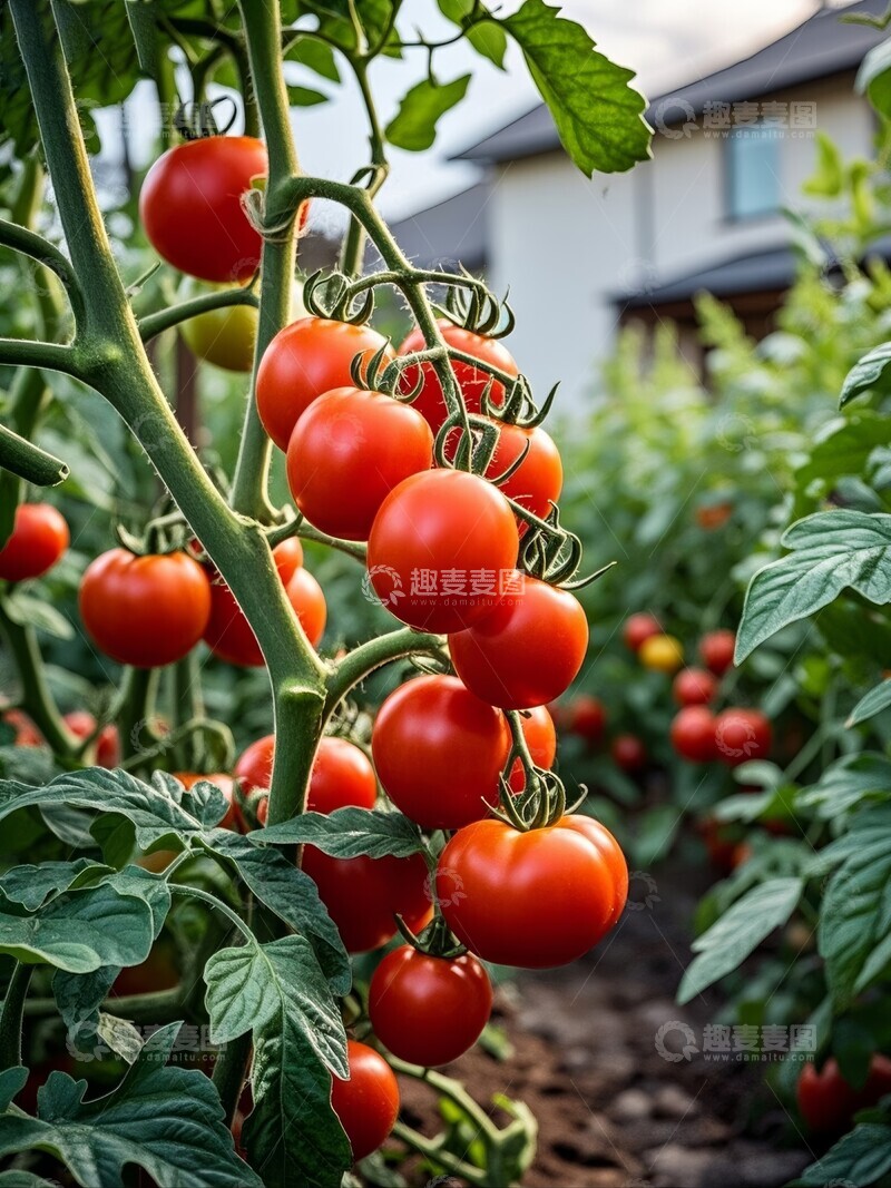 高清大图下载【趣麦麦图】枝头挂满成熟的红色番茄