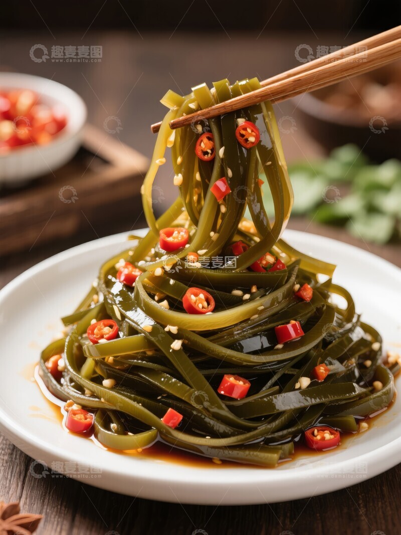 高清大图下载【趣麦麦图】凉拌海带丝配红辣椒