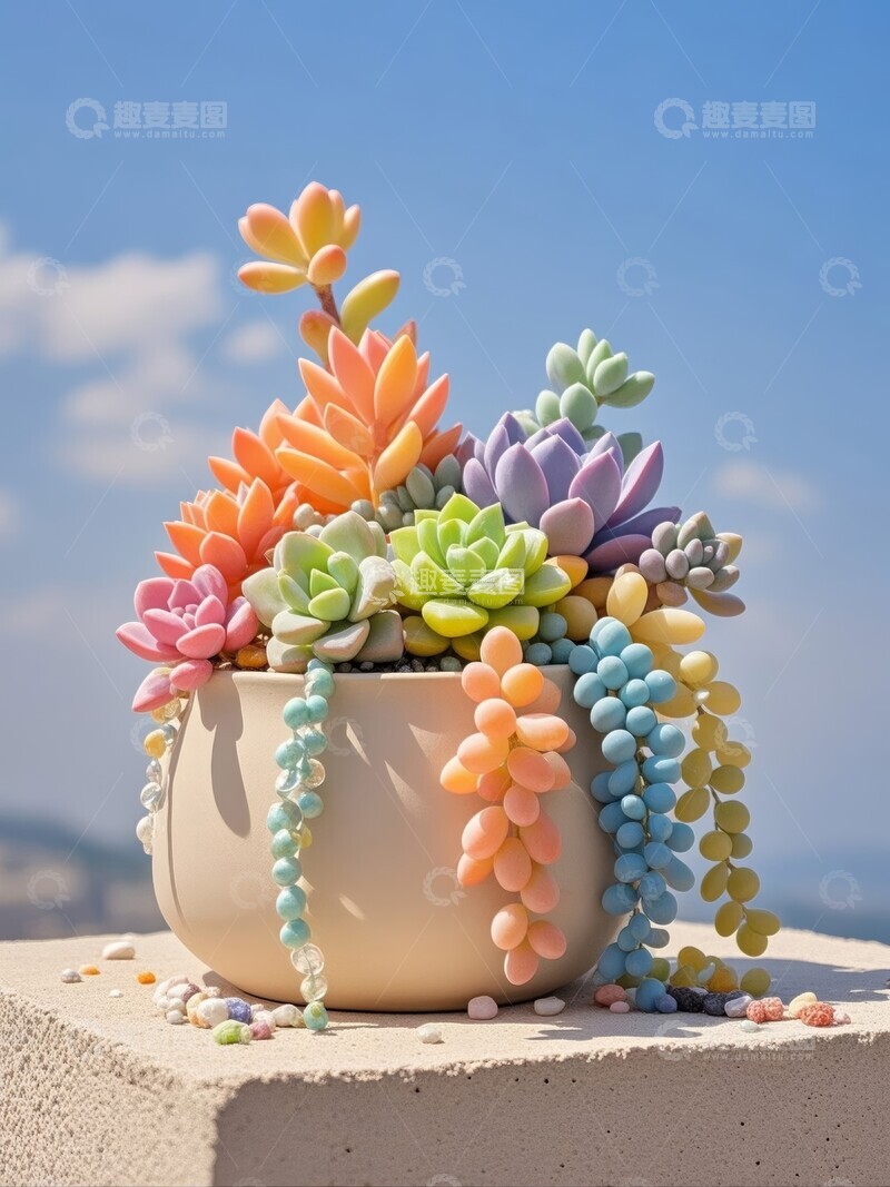 高清大图下载【趣麦麦图】多彩多肉植物盆栽