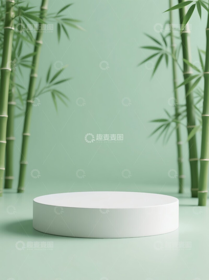 高清大图下载【趣麦麦图】竹林背景下的白色展示台